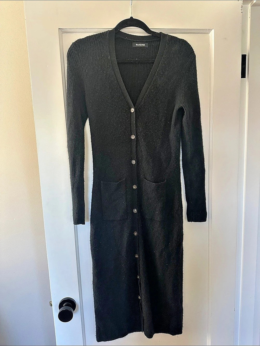 NAADAM 100% Cashmere Long Cardigan in Black Size Medium Like New